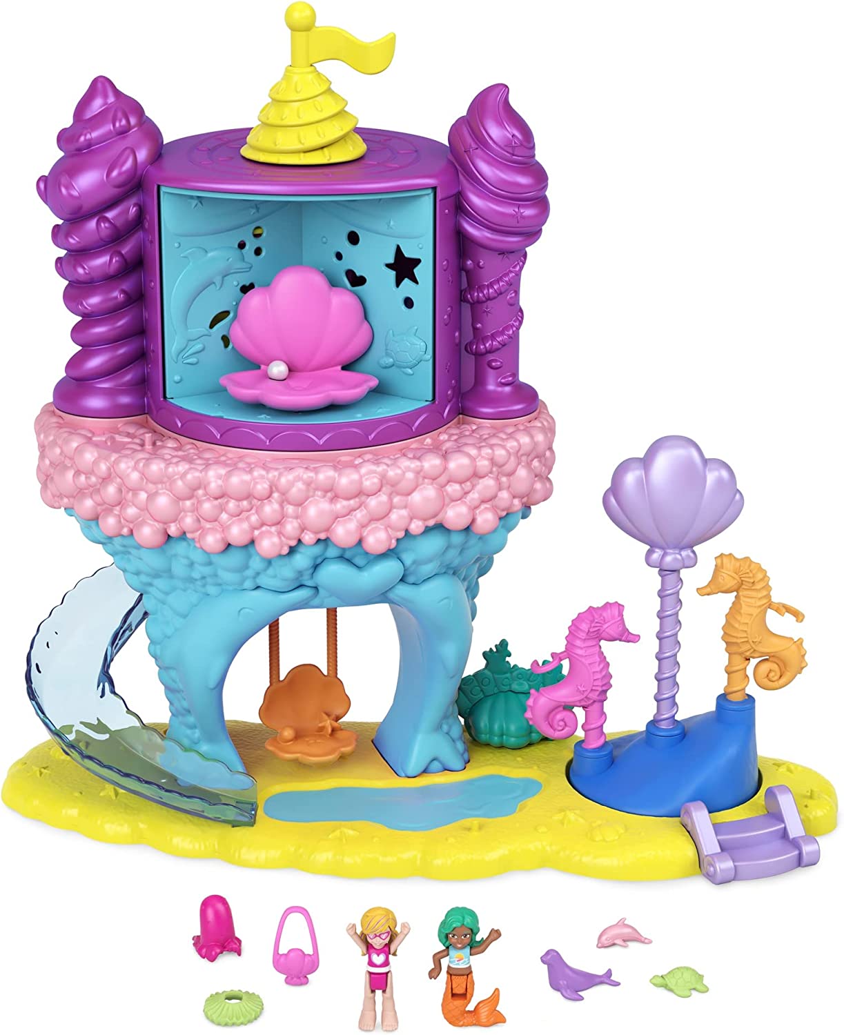 Mermaid2 Polly Pocket GYK42 - Regenbogen-Einhornspaß Meerjungfrauen-Bucht mit 2 Puppen