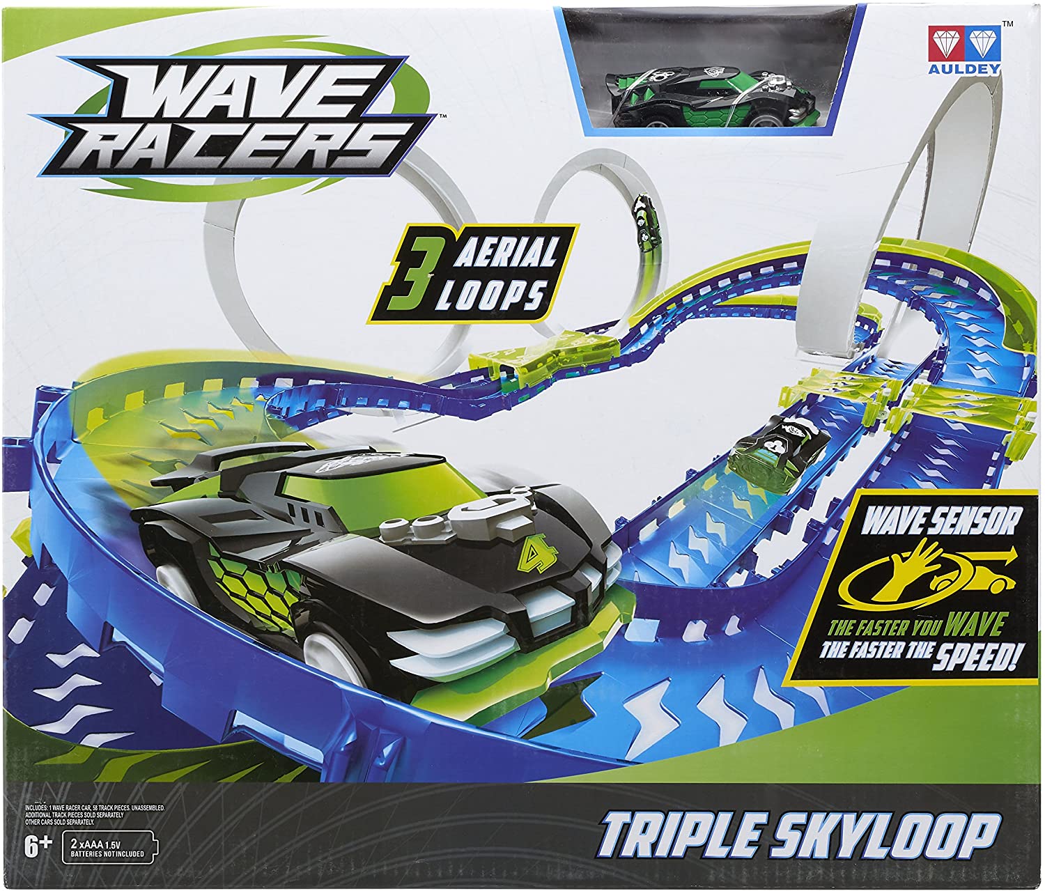 Wave Racers Triple Skyloop Raceway Track Set tolle Auto Rennbahn mit 3 Loopings