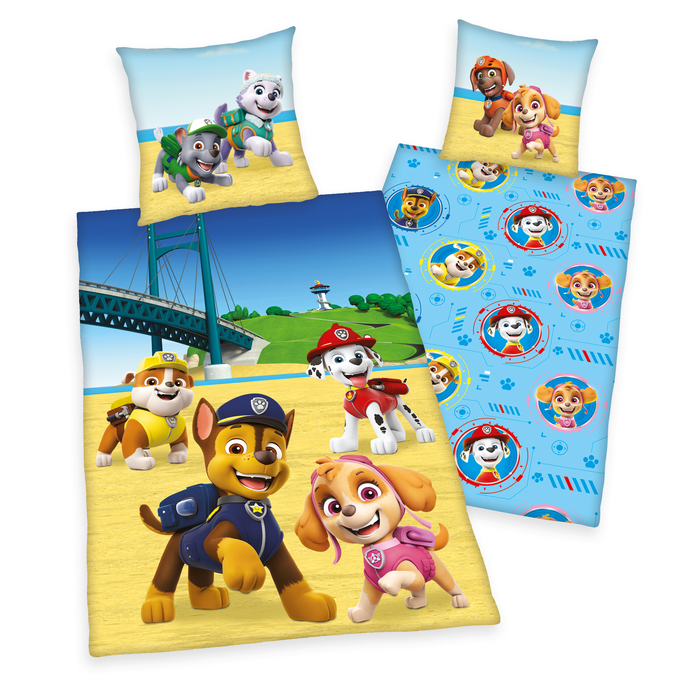 44322-87 Paw Patrol Bettwäsche Wende-Motiv, Bettbezug 135 x 200 cm, 80 x 80 cm Baumwolle