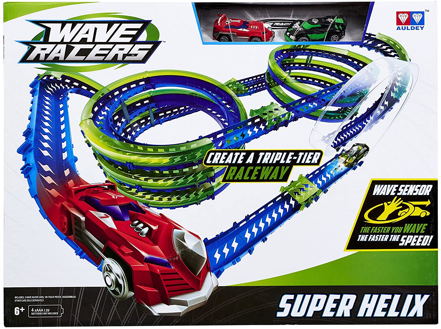 Wave Racers Super Helix tolle Auto Rennbahn mit doppelter Dreifachspirale