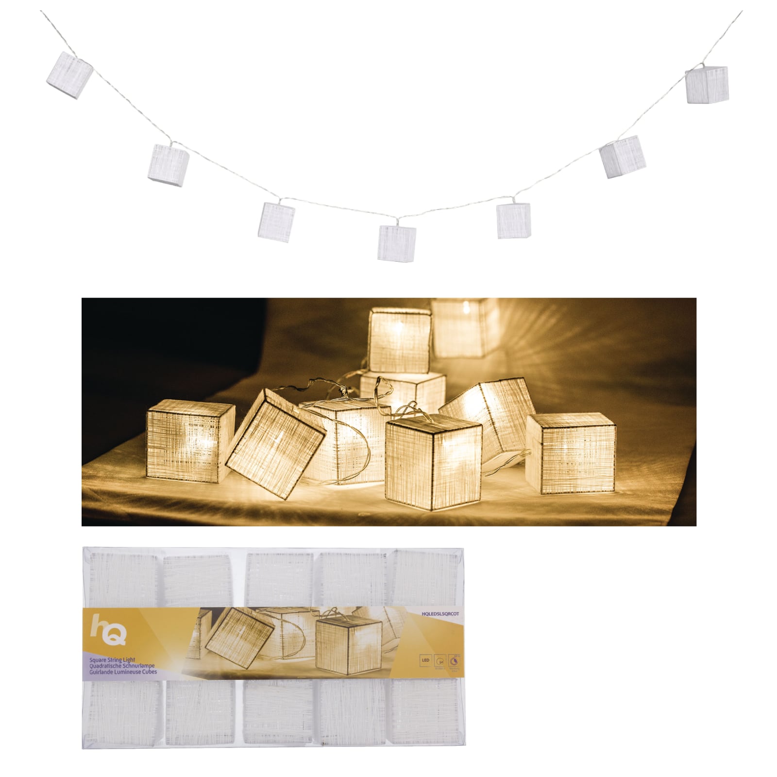 Quadratische_Schnurlampe_4 HQ Lichterkette in Würfelform 10 LED 2,1m Beleuchtung Lampen Batterie
