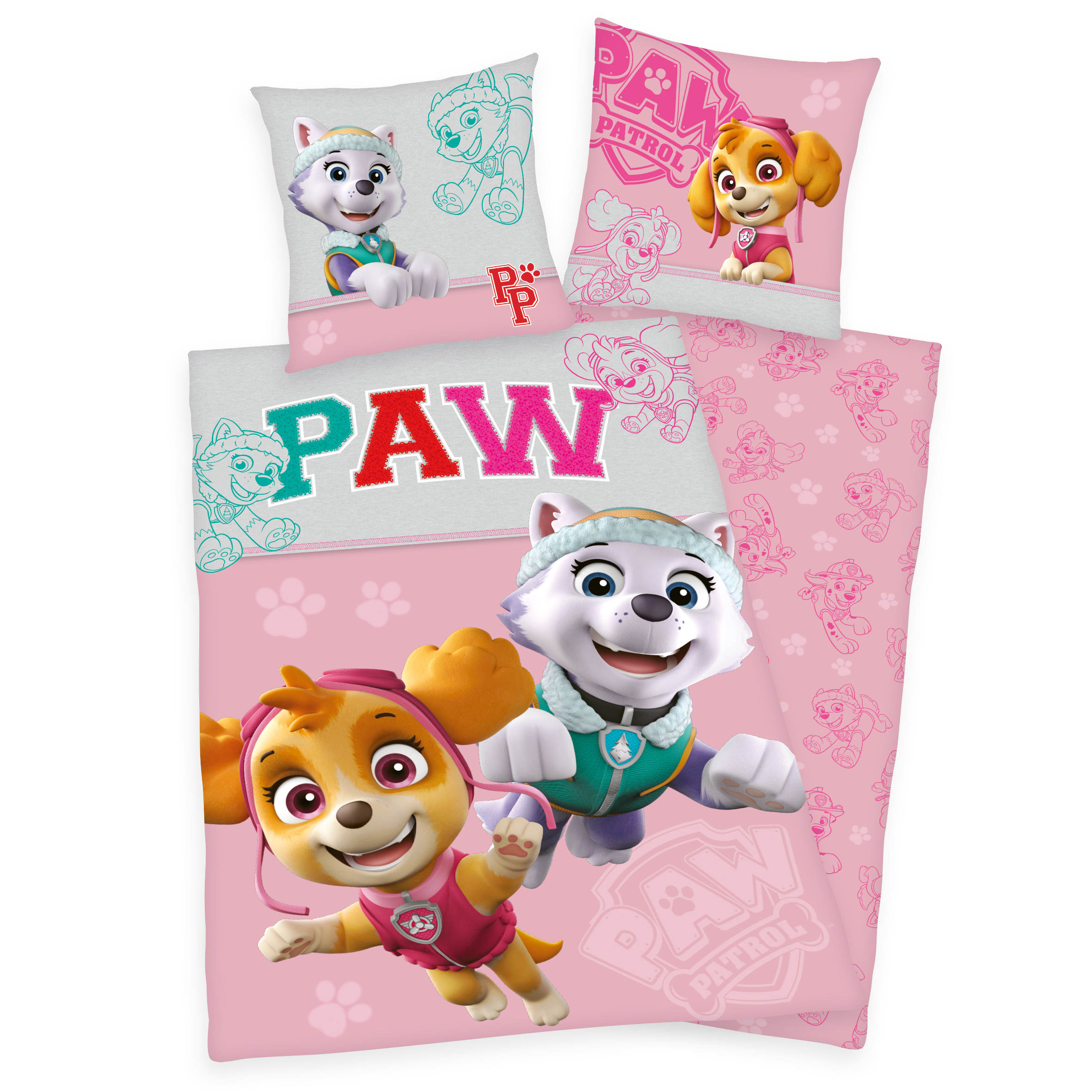 44324-55 Paw Patrol Bettwäsche Wende-Motiv, Bettbezug 135 x 200 cm, 80 x 80 cm Baumwolle