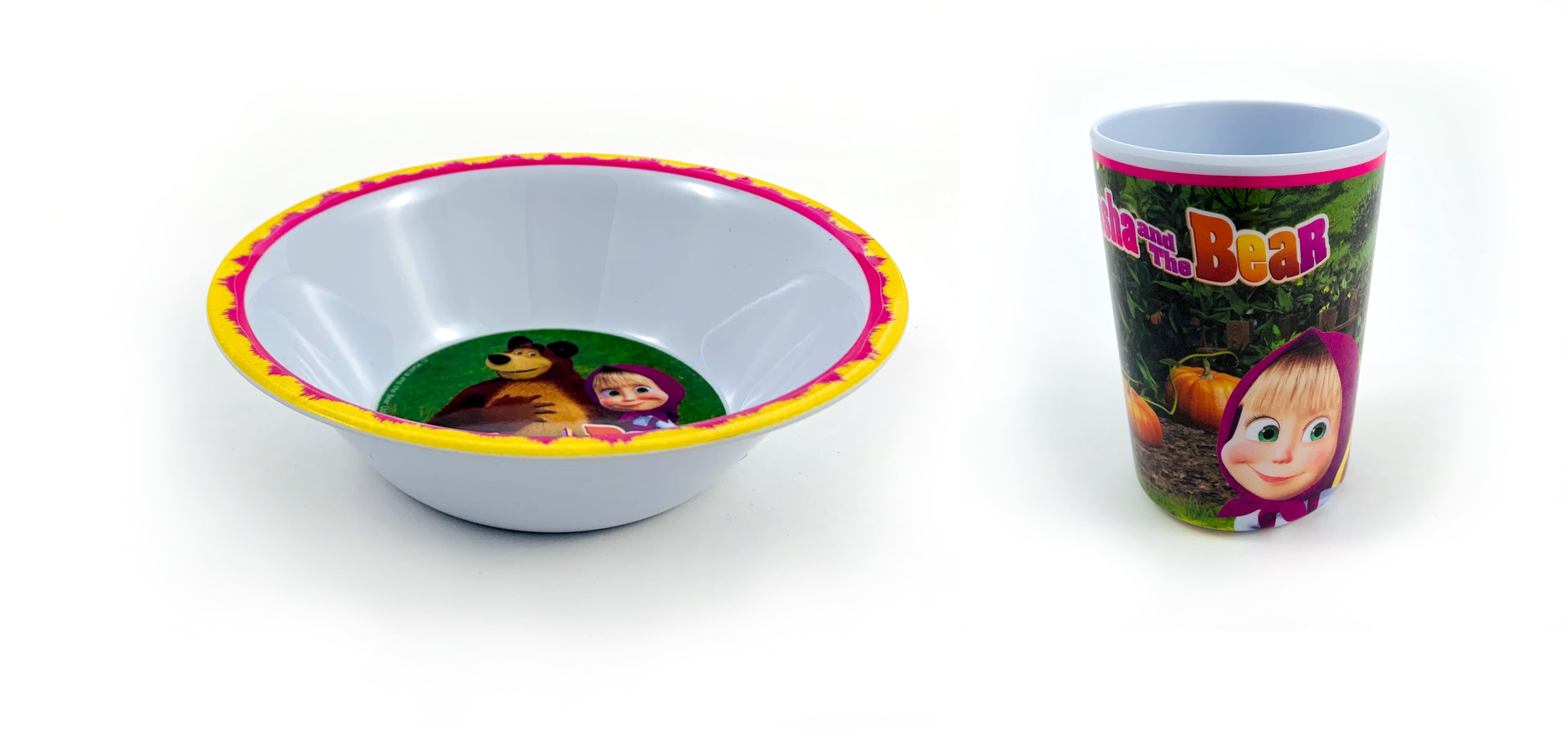 temp2243 Masha und der Bär 2-teiliges Frühstücks Set Schüssel und Becher