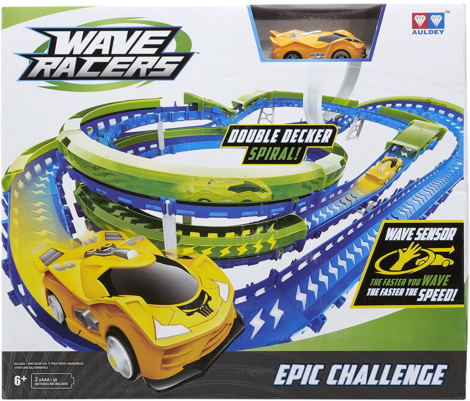Wave Racers Epic Challenge tolle Auto Rennbahn mit Doppeldeckerspirale