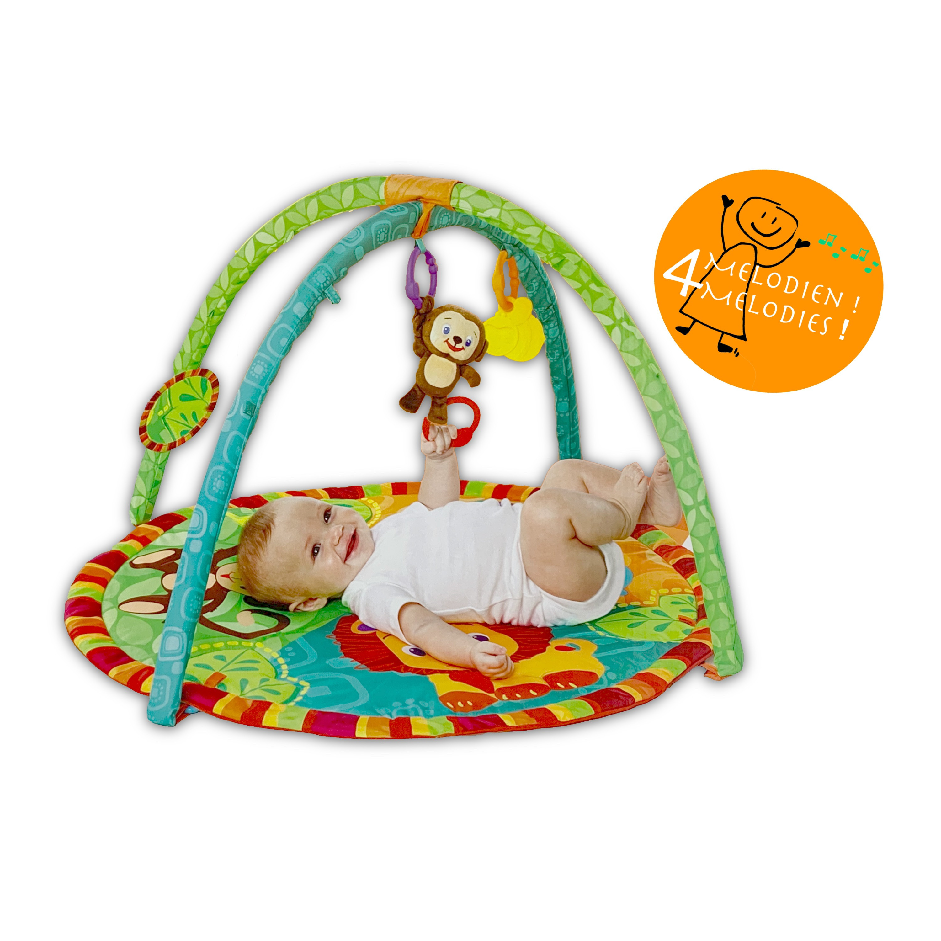 temp2397 Bright Starts-Jungle mit Musik, Activity Spielmatte Krabbeldecke mit Spielbogen