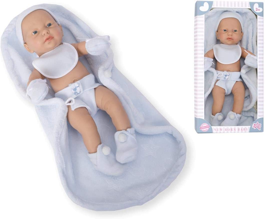 Babypuppe mit Kinderdecke 40 cm blau New born Baby Junge