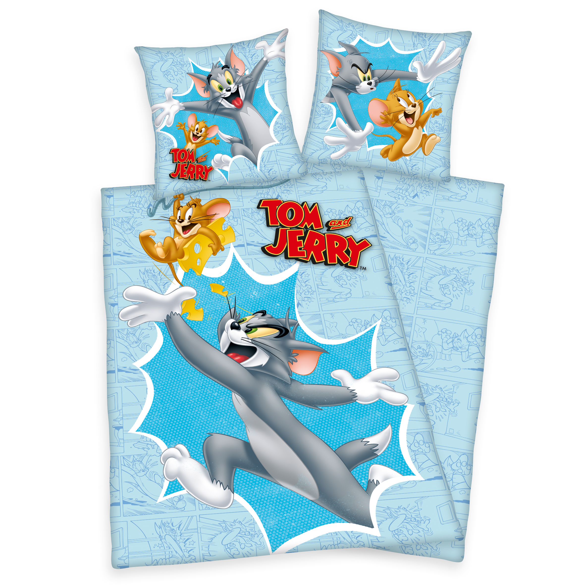 44732-07 Linon Bettwäsche Tom & Jerry 135x200cm Baumwolle 2tlg. Wendebettwäsche Blau