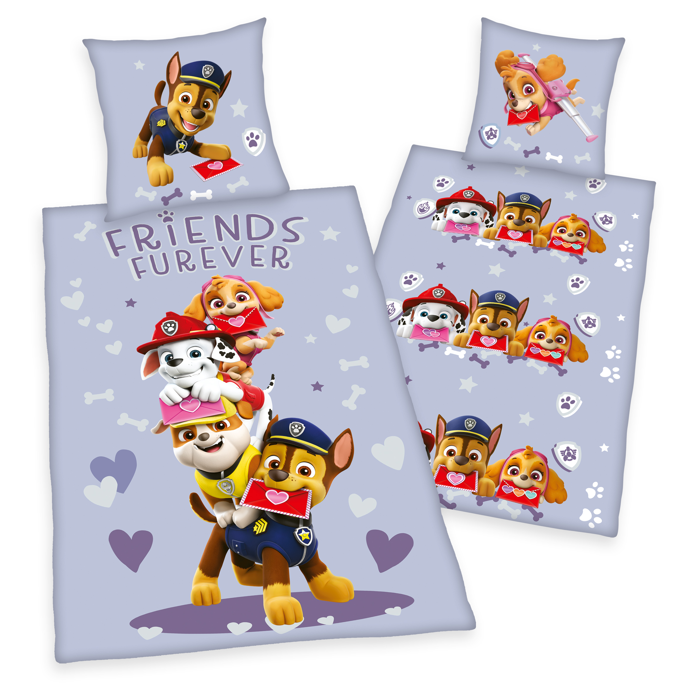 44324-94 Paw Patrol Bettwäsche Wende-Motiv, Bettbezug 135 x 200 cm, 80 x 80 cm Baumwolle